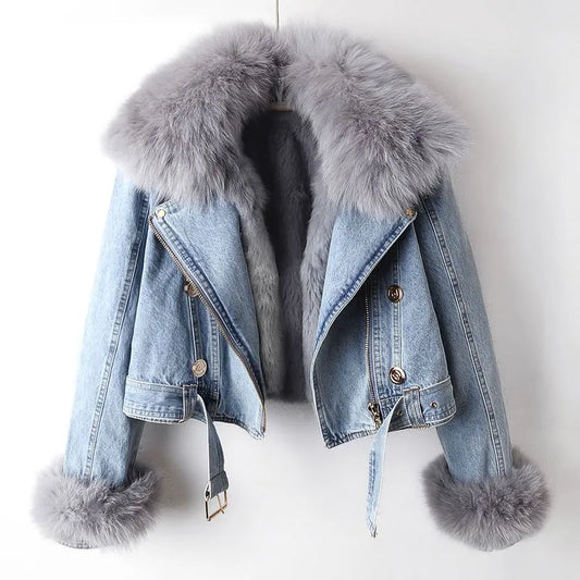 Sheina - Elegance Denim & Fur Jacket