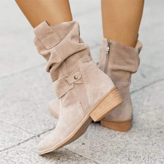 Sheina| Short brown boots with low heel